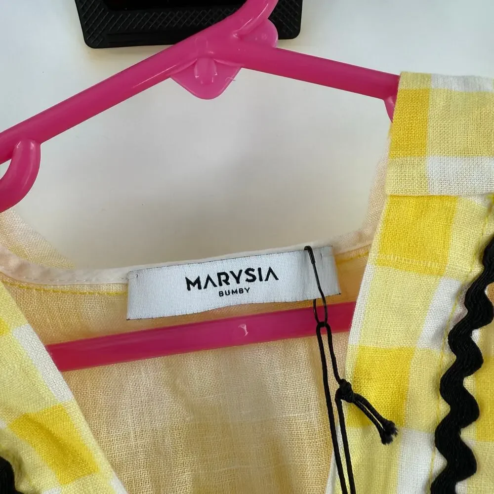 Marysia Bumby Swim x Maisonette CoverUp Size 2 Yellow Gingham Swim Rickrack NWT